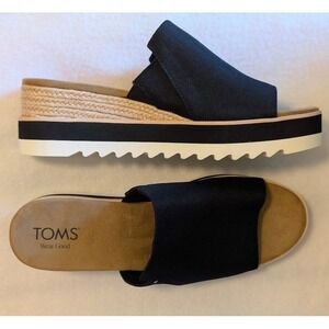TOMS Diana Mule Platform Wedge Espadrille Womens Size 10 Black Sandals NWOT